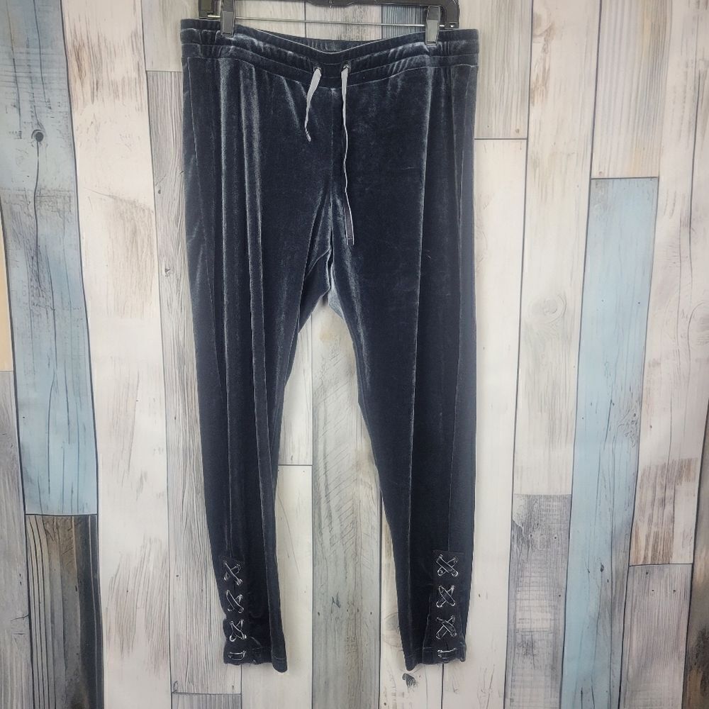 Material Girl Dark Gray Velvet Joggers Lounge Pants Lace Up Bottoms Size Lg